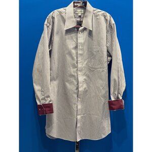 Paul Fredrick Striped Dress Shirt 16.5/34 Burgundy Cuffs 100% Cotton Mens Classi